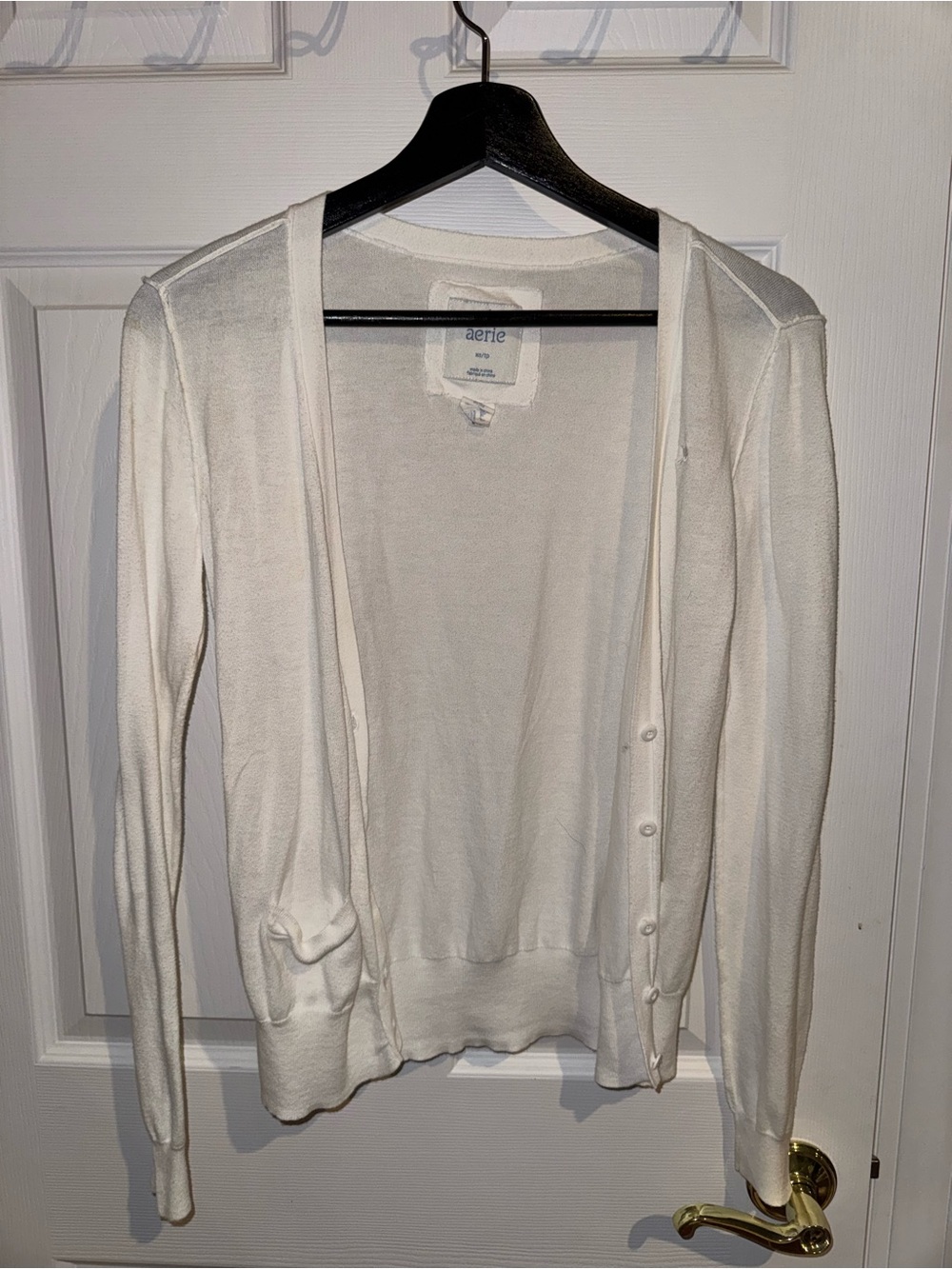 aerie White Lightweight Open-Front Button Cardigan, Size XS